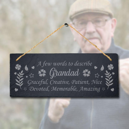 Engraved Slate Plaque: Grandad Gift with Jute Rope