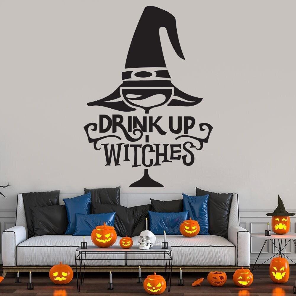 Drink Up Witches Halloween Wall Scene Sticker Party Decoration Window Door Decal