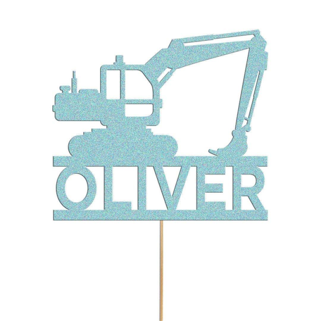 Personalised Glitter Digger Cake Topper: Construction Birthday Decor