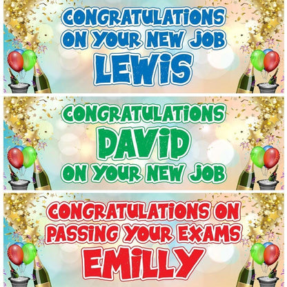 Personalised Congratulations Banner: New Job, Passing Exam, Champagne Theme (Set of 2)