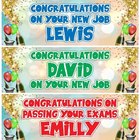 Personalised Congratulations Banner: New Job, Passing Exam, Champagne Theme (Set of 2)