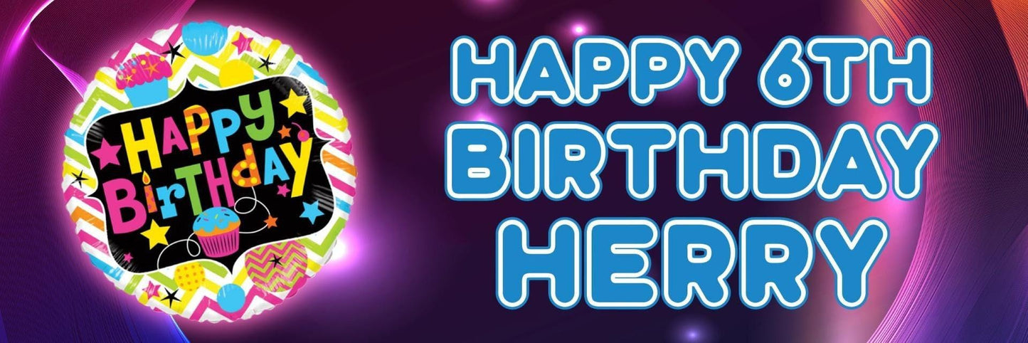 2 Personalised Retro Neon Birthday Design 2 Celebration Banner Decoration Poster