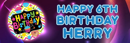 2 Personalised Retro Neon Birthday Design 2 Celebration Banner Decoration Poster