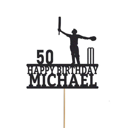 Personalised Glitter Cricket Cake Topper: Birthday Celebration