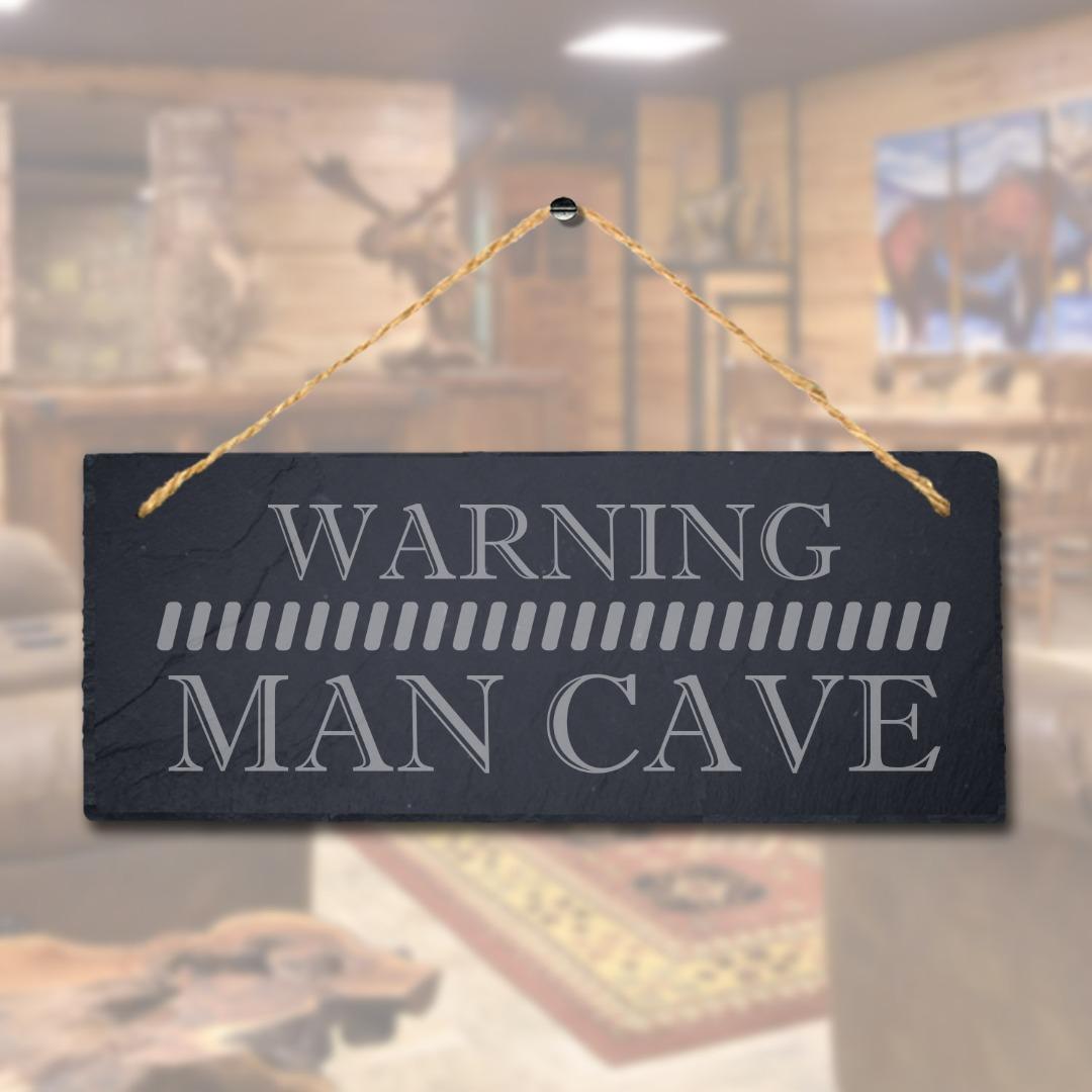 Warning Man Cave Laser Engraved Hanging Home Slate Pub Shed Caution Plaque Sign