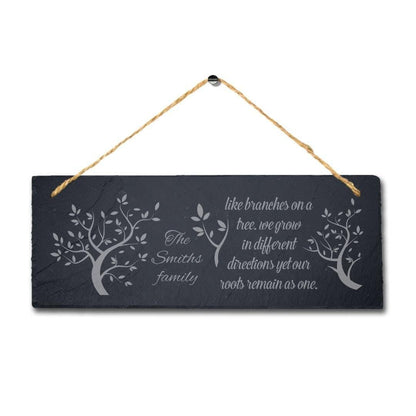 Personalised Family Name Branches Tree Grow Hanging Slate Engraved Wall Art Sign