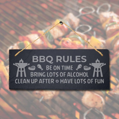 Bbq Rules Be On Time Laser Engraved Hanging Slate Food Party Home Plaque Sign