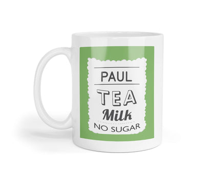 Personalised "Tea With Milk" Mug: Green Design, Custom Name Gift
