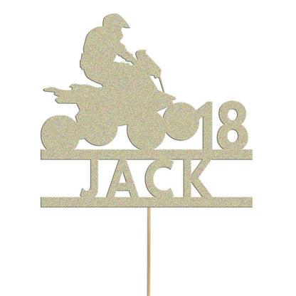 Personalised Quad Bike Glitter Cake Topper: Any Name & Age