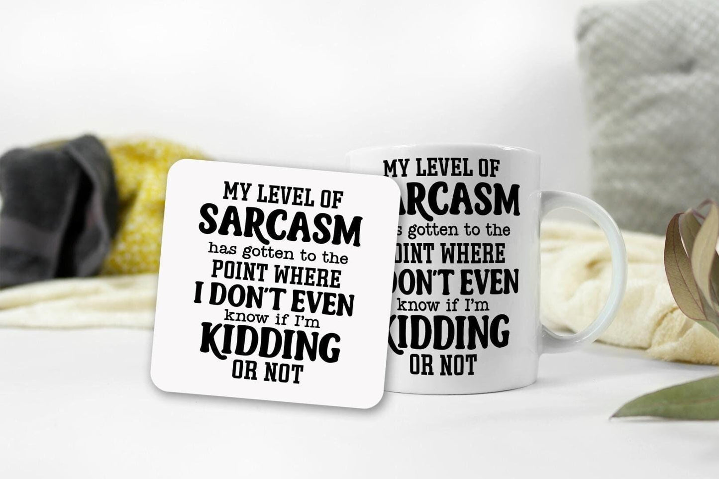 Funny Mug And Coaster Gift Set My Level Of Sarcasm Office Coffee Cup Gifts