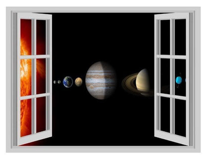 Space Planets Wall Stickers Solar System 3d Window View Wall Decal Crack Effect Poster Wall Vinyl Office Mural