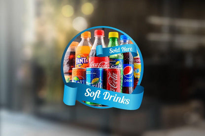 Soft Drink Sold Here Sign: Shop Window Display Sticker