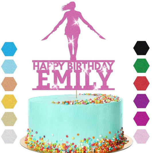 Warrior Double Swords Cake Topper Personalised Girls Birthday Cake Decoration Any Name & Age