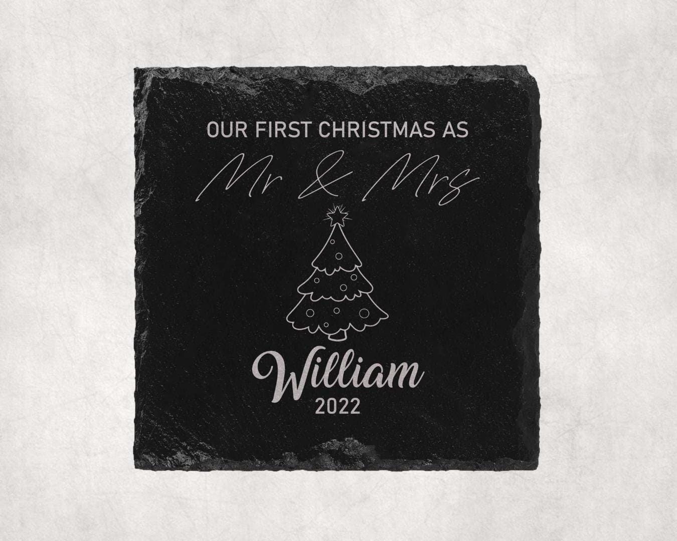 Personalised First Christmas As Mr Mrs Slate Coasters Name Laser Engraved Gift