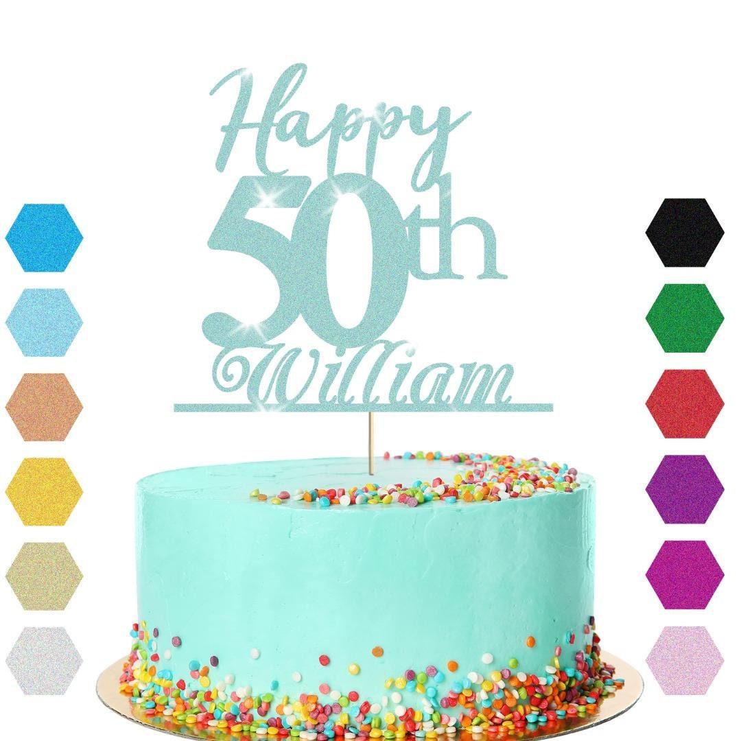 Personalised Name 50th Birthday Glitter Cake Topper Party Cake Decoration Gift