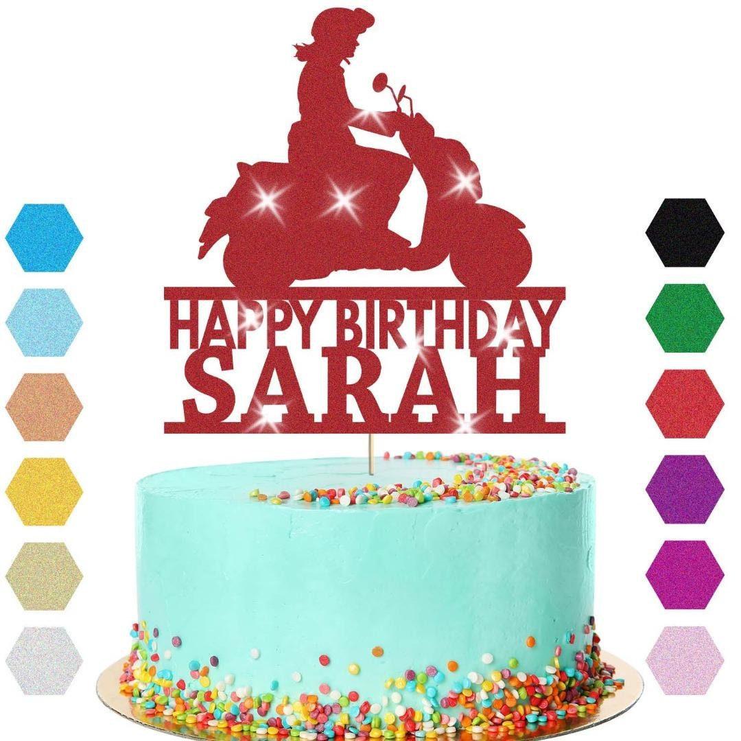 Scooter Bike Travel Cake Topper Personalised Girls Birthday Decoration Any Name