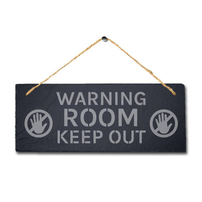 Warning Room Keep Out Laser Engraved Hanging Slate Caution Warning Plaque Sign
