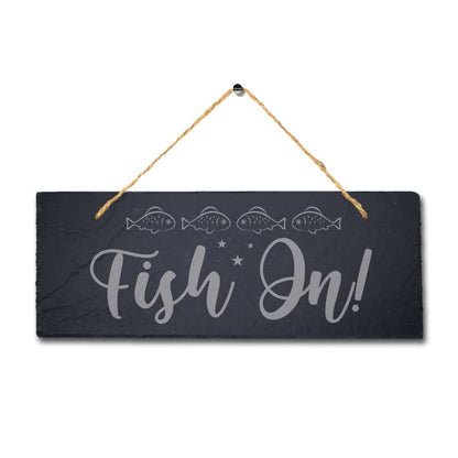 Fish In The Sea Laser Engraved Hanging Slate Fishing Reel Ocean Plaque Sign