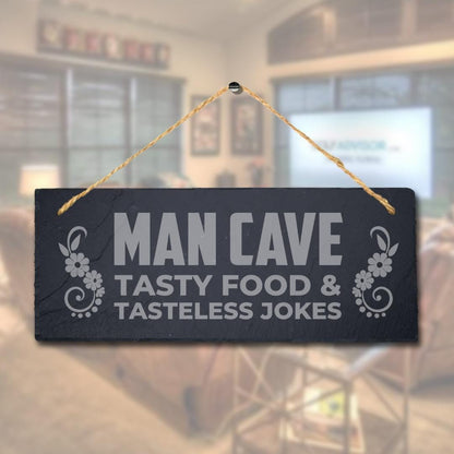 Man Cave Tasty Food Laser Engraved Hanging Home Slate Pub Bar Decor Plaque Sign