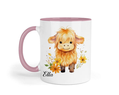 Highland Cow Personalised Mug & Coaster Set Fluffy Cute Highland Cow Girls Gift For Birthdays Christmas