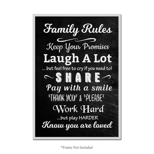 Family Rules Laugh Share Work Wall Poster Inspirational Quote Print Room Decor