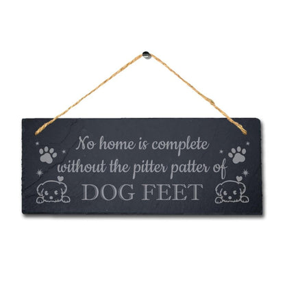 Dog Pitter Patter Engraved Hanging Slate Kennels Puppy Funny Gift Home Wall Sign