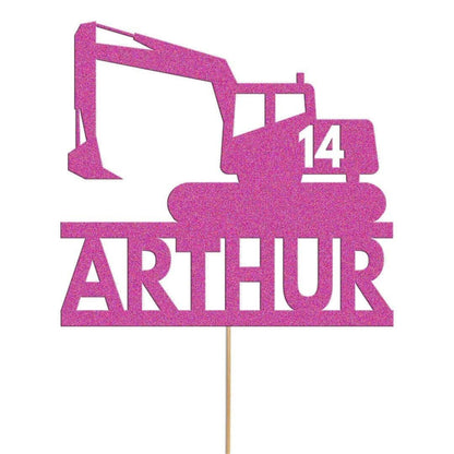 Personalised Glitter Digger Cake Topper: Construction Birthday Decor