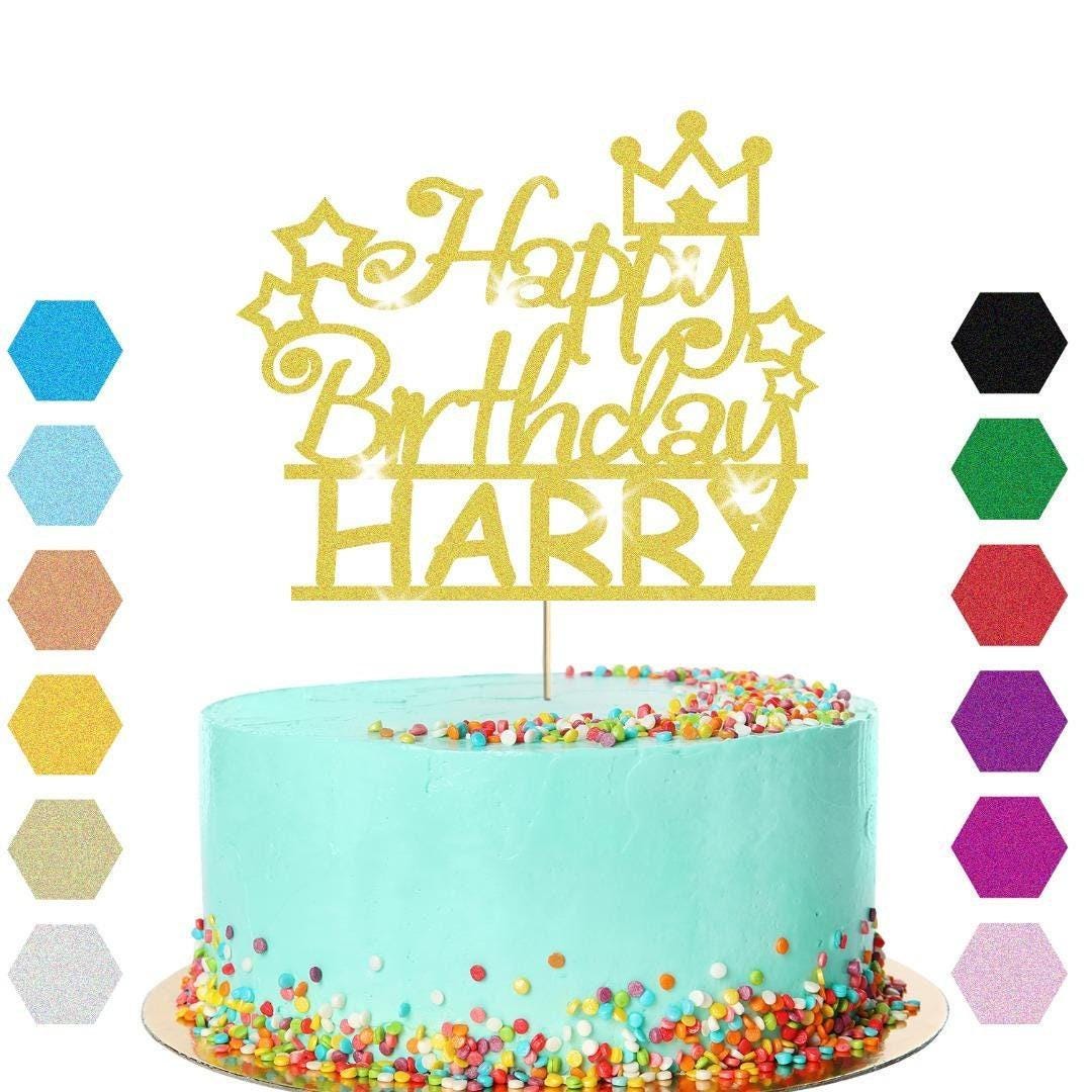 Personalised Prince Crown Glitter Cake Topper Any Name Birthday Cake Decoration