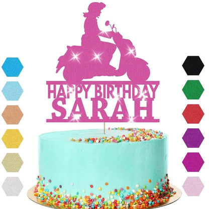 Scooter Bike Travel Cake Topper Personalised Girls Birthday Decoration Any Name