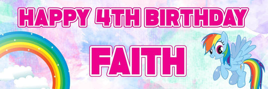 2 Personalised Pretty Unicorn And Rainbow Birthday Banners Decoration Posters