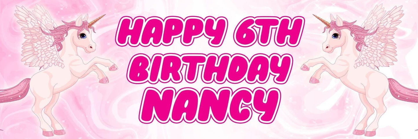 2 Personalised Pink Unicorn Birthday Party Celebration Banners Decoration Poster