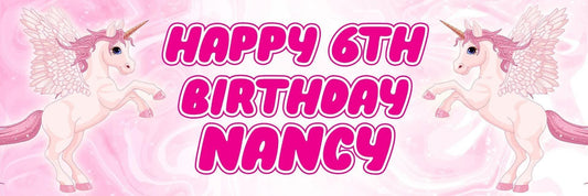 2 Personalised Pink Unicorn Birthday Party Celebration Banners Decoration Poster
