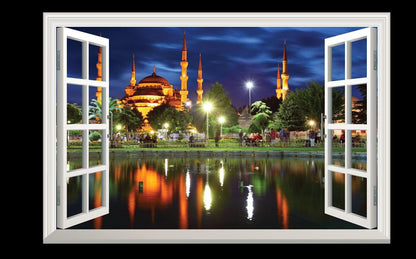 Mosque 3D Window View Wall Decal: Istanbul Masjid, Islamic Art