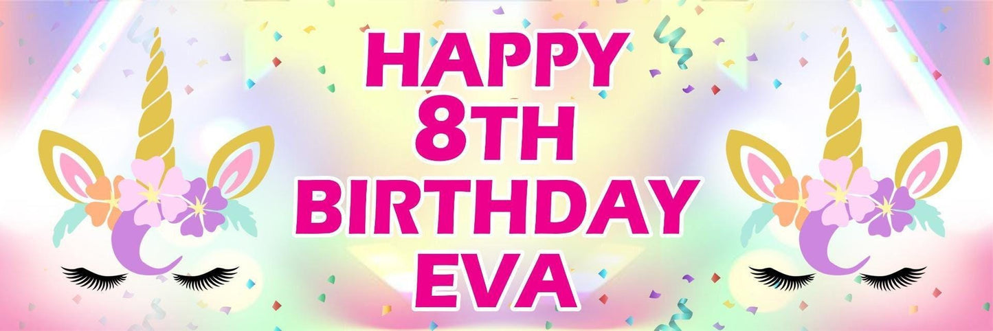 Personalised Unicorn Birthday Banner: Fairytale Party Decoration (2 Pack)