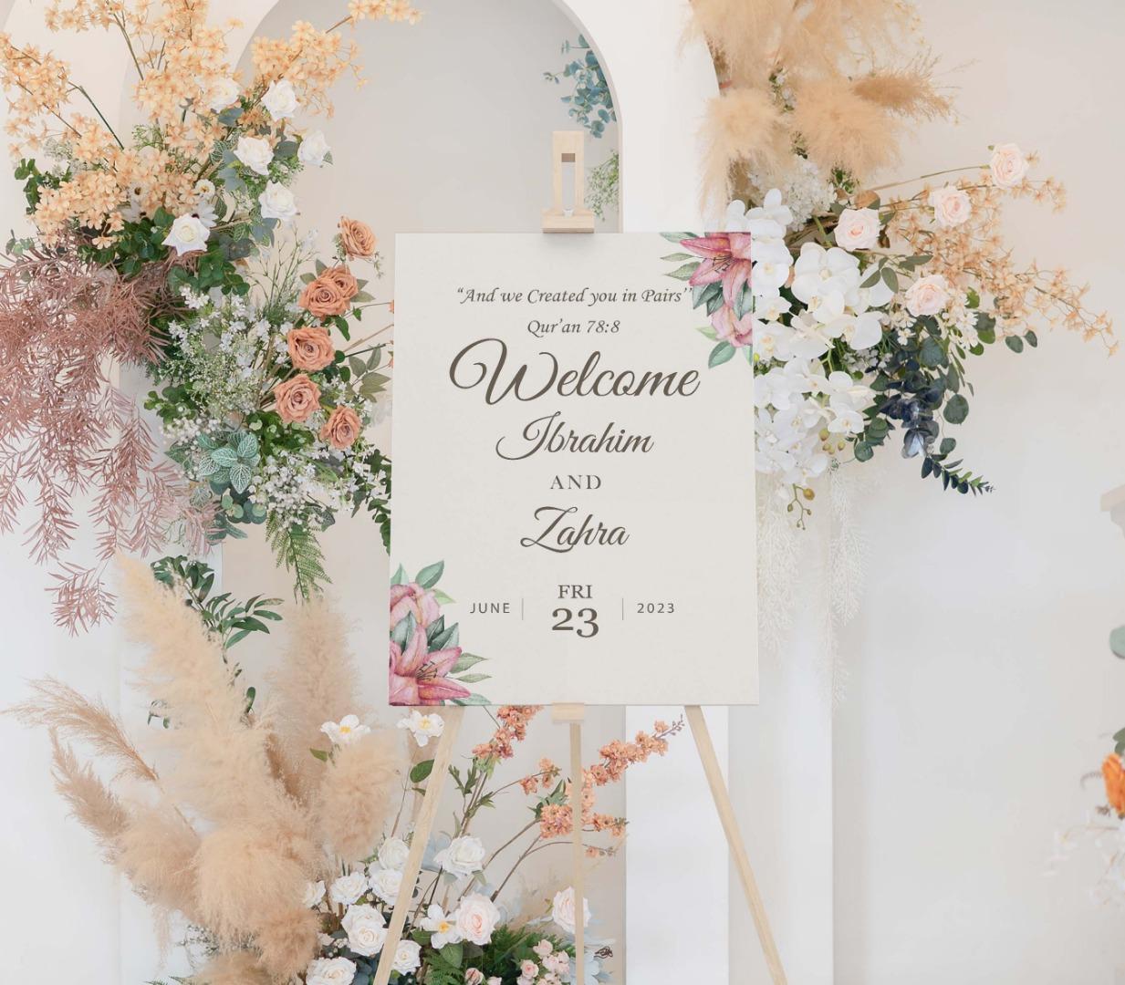 Personalised Wedding Welcome Sign: Floral Entrance Poster (A1-A4)