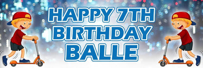 2 Personalised Scooter Birthday Party Celebration Banners Decoration Posters