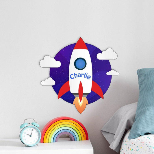 Personalised Rocket Vinyl Wall Decal - Boys Bedroom Nursery Space Art