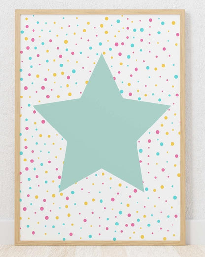 Big Star Polka Nursery Bedroom Boys Girls Wall Decor Art Poster Print