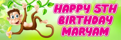 2 Personalised Little Monkey Birthday Party Celebration Banner Decoration Poster