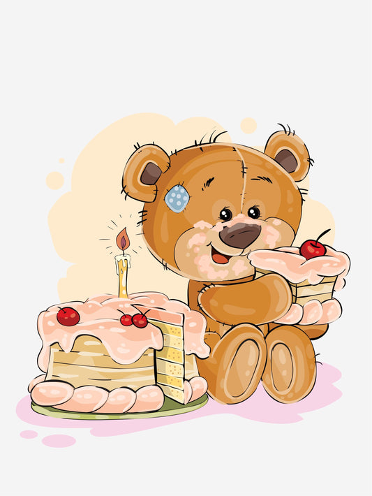 Cute Teddy Bear Birthday V2 Scandinavian Animal Wall Decor Art Poster Print