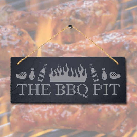 The Bbq Pit Laser Engraved Hanging Slate Chicken Grilled Party Home Plaque Sign