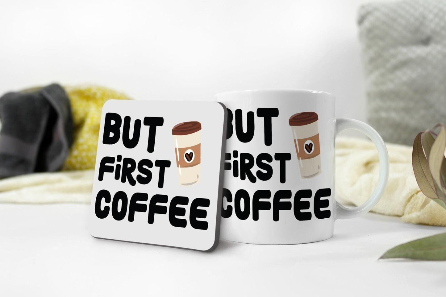 But First Coffee Mug & Coaster Set Christmas Friends Funny Birthday Gift For Him