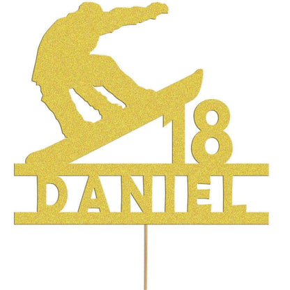 Personalised Skier Birthday Cake Topper: Glitter Party Decor