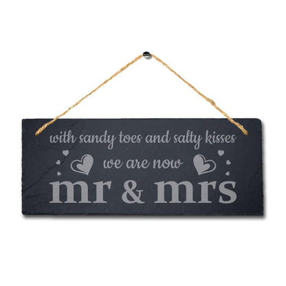 Sandy Toes Salty Kisses Laser Engraved Hanging Slate Ocean Beach Plaque Sign