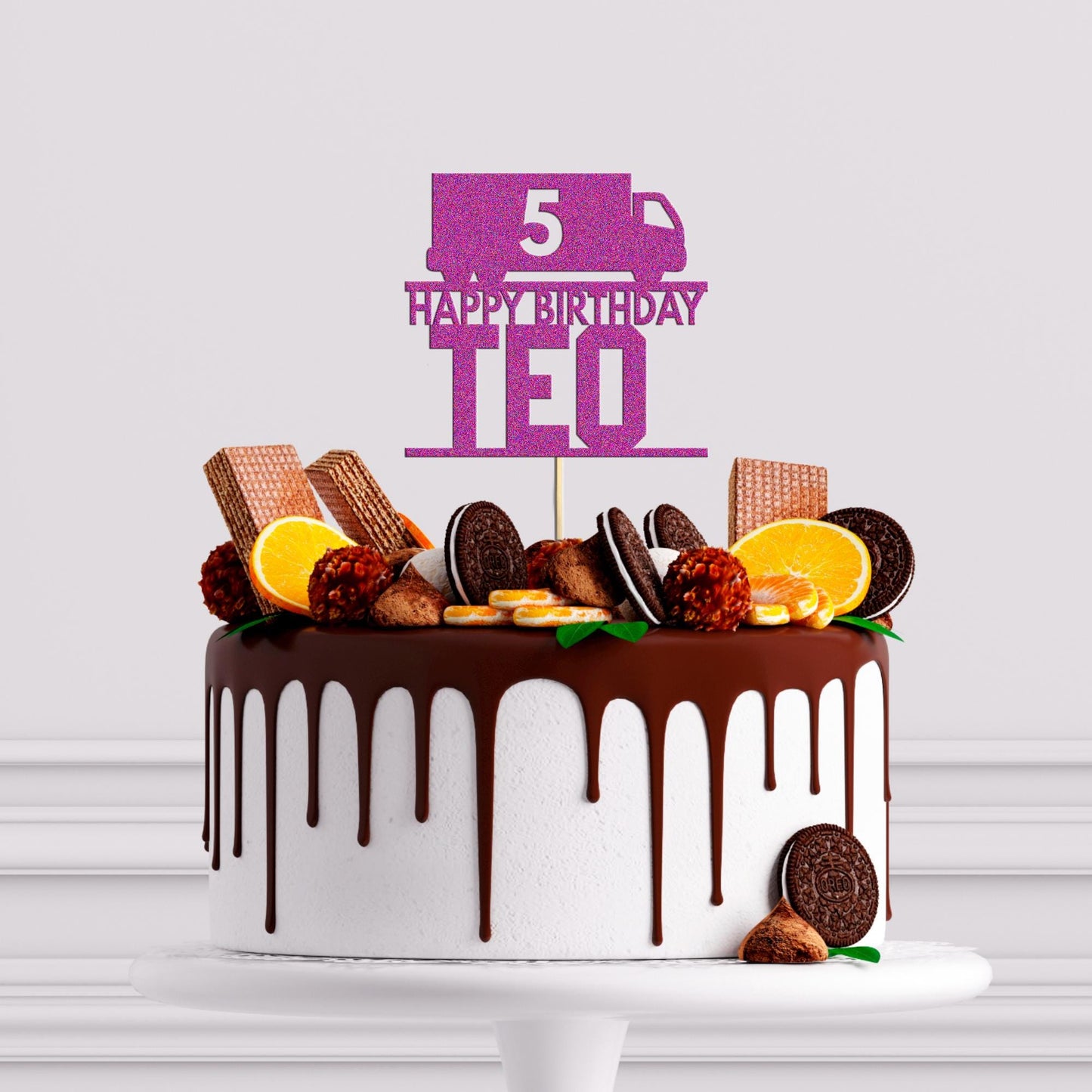 Custom Truck Birthday Cake Topper: Personalised Glitter Party Decor