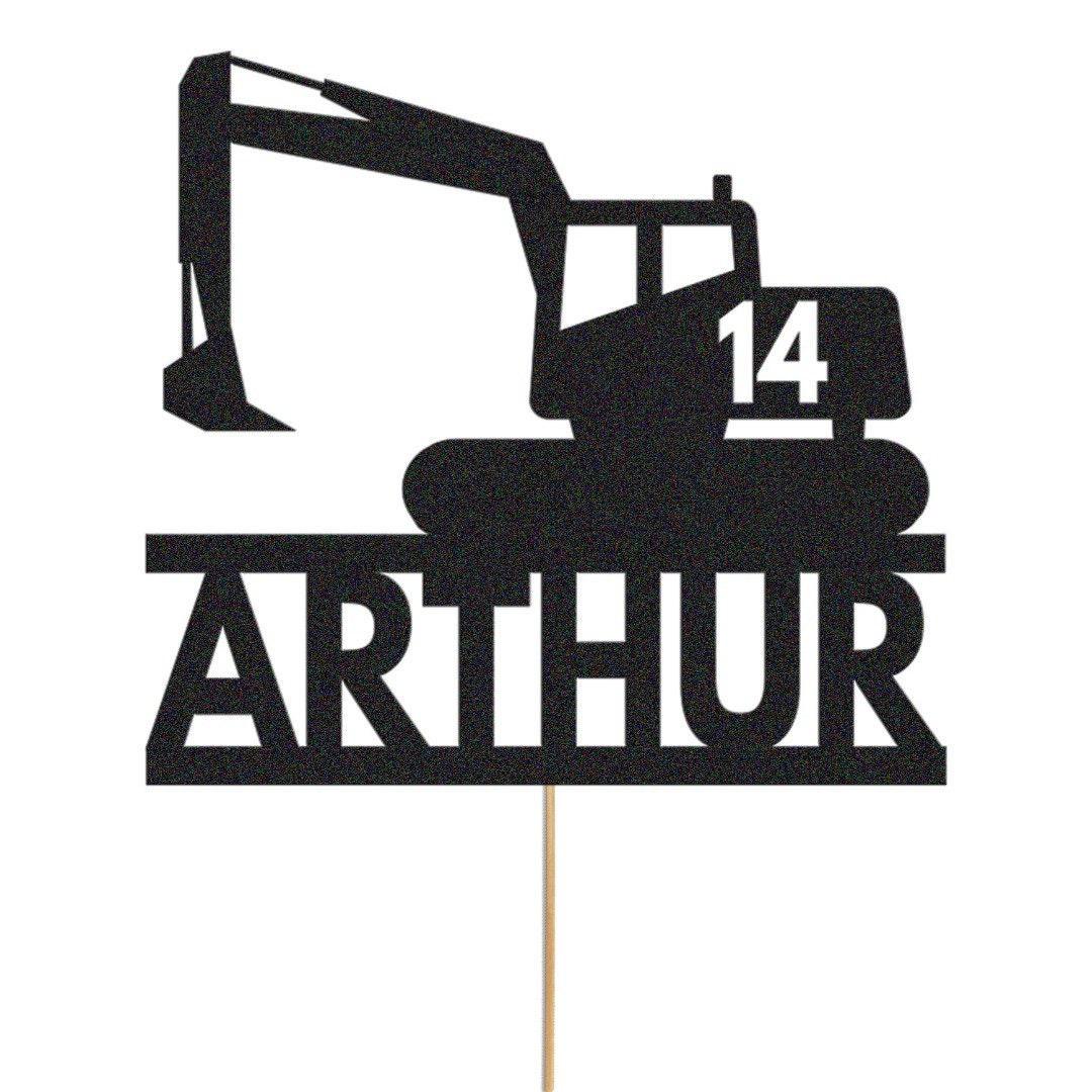 Personalised Glitter Digger Cake Topper: Construction Birthday Decor