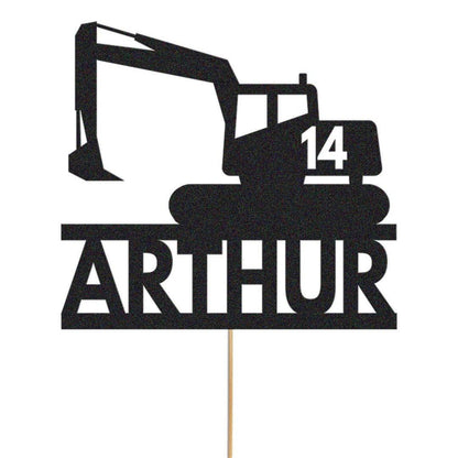 Personalised Glitter Digger Cake Topper: Construction Birthday Decor