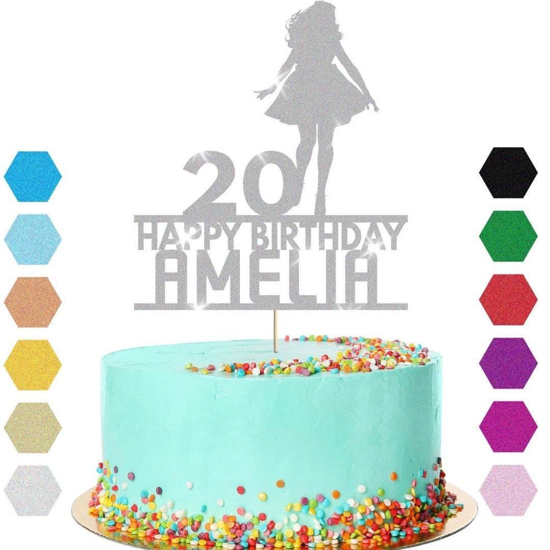 Personalised Glitter Lady Cake Topper: Any Name & Age