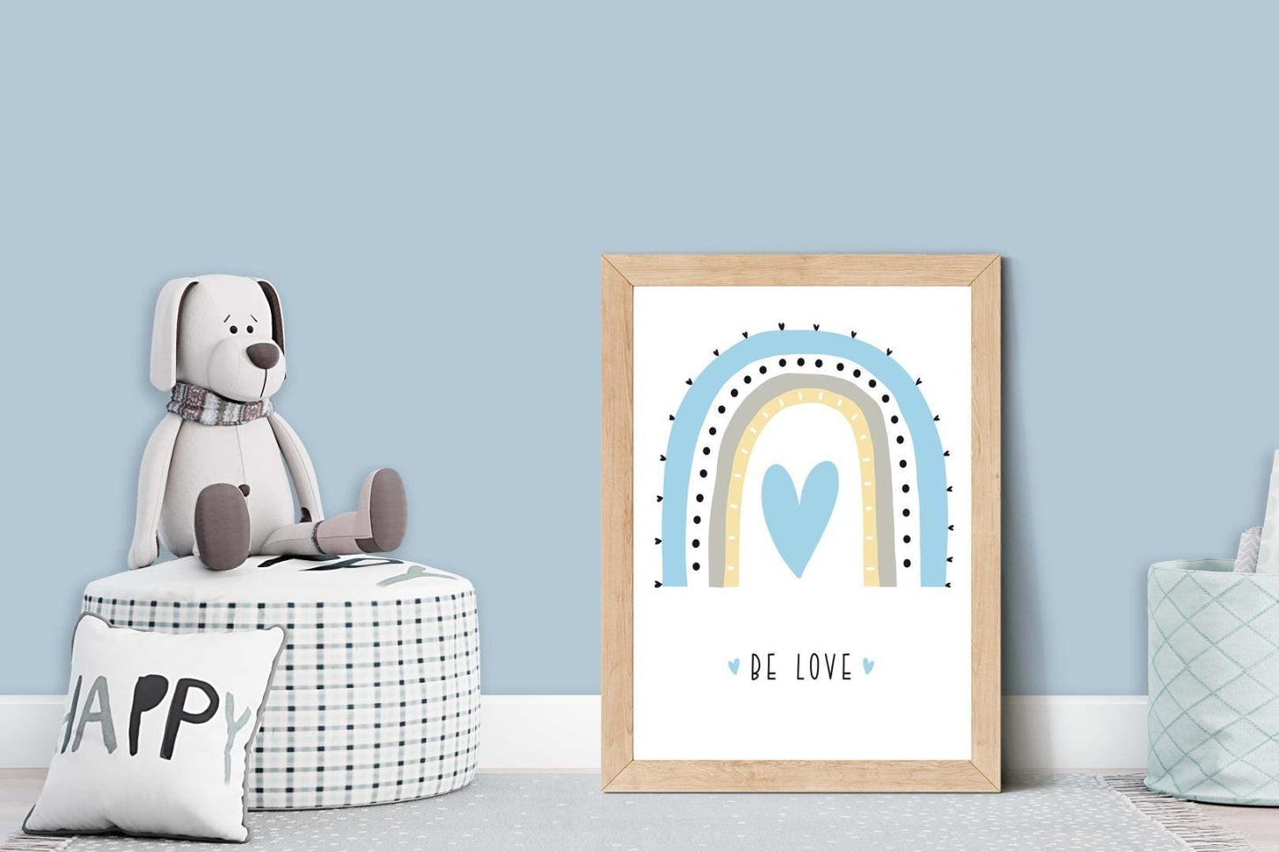 Be Love Boy Boho Watercolour Hand Painted Effect Rainbow Nursery Wall Art Poster