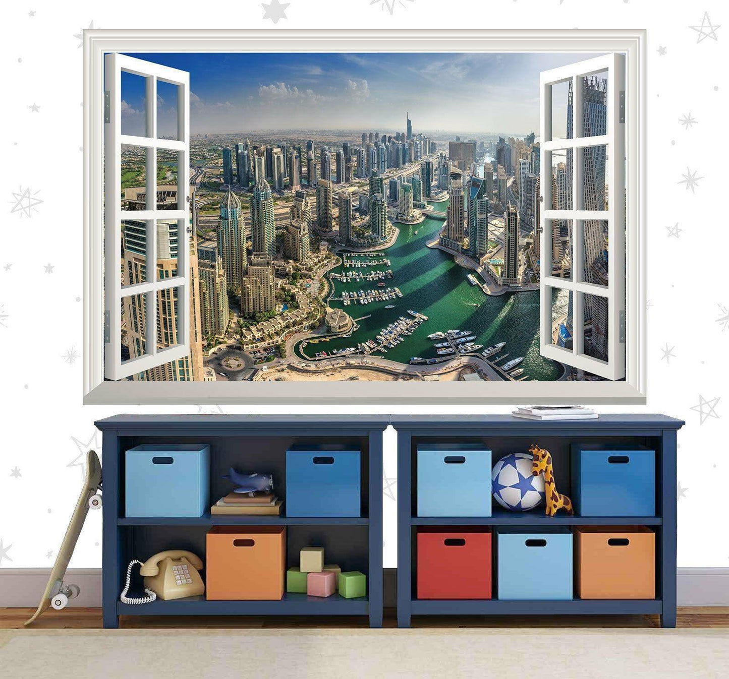Dubai Cityscape Wall Decal: 3D Window View Vinyl Mural